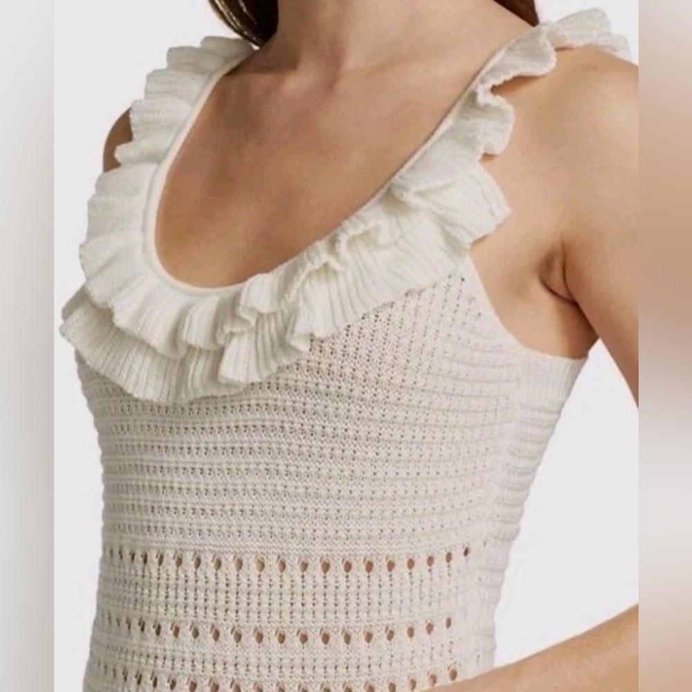7 For All Mankind Women's White Sleeveless Crochet Front Tank Size S Boho Chic